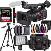 Panasonic AG-CX350 4K Camcorder with Deluxe Accessory Bundle - Includes: SanDisk Extreme Pro 64GB GB Memory Card, 72" Tripod 160 LED Light, Carry Case, 3 Piece Filter Kit & Much More