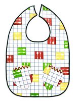 Dining Oilcloth Bib,Squares with Eating Utensils,Lined Pockets,Easy Close,Adult