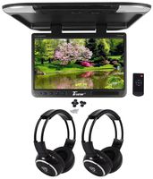 Tview T257IR-BK 25" Black Flip Down Wide Screen Car Monitor+2 Wireless Headsets