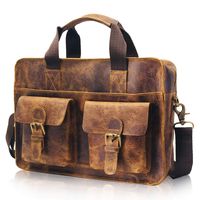 Genuine Leather Briefcase Messenger Bag for 15.6-Inch Laptop, Shoulder Satchel