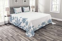 Lunarable Snowflake Bedspread, Snow Inspired Abstract Frozen Season Frame Pattern Christmas Celebration, Decorative Quilted 3 Piece Coverlet Set with 2 Pillow Shams, King Size, White Blue
