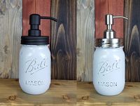 Rustic Painted Mason Jar Soap Lotion Pump Dispenser - Kitchen - Bathroom - Available in 20 colors - Shown Light French Gray - Bathroom Accessories - Mason Jar Pump Lids - Rustic Farmhouse Decor