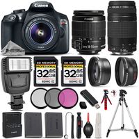 Canon EOS Rebel T6 DSLR Camera + Canon EF-S 18-55mm f/3.5-5.6 IS II Lens + Canon EF 75-300mm f/4-5.6 III Lens + Digital Camera Flash - All Original Accessories Included - International Version