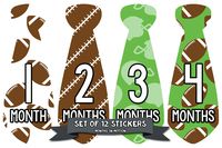Months In Motion Monthly Baby Tie Stickers - Boy Month Milestone Necktie Sticker - Onesie Month Sticker - Infant Photo Prop for First Year - Shower Gift - Newborn Keepsakes- Football