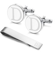 LOYALLOOK Classic Engraved Initial Cufflinks and Tie Clip Bar Set Alphabet Letter Formal Business Wedding Shirts D