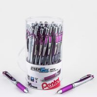 Pentel EnerGel RTX Retractable Liquid Gel Pen Canister, Violet Ink, 36pk (BL77PC36V)