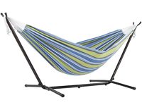 Vivere Double Cotton Hammock with Space Saving Steel Stand, Oasis (450 lb Capacity - Premium Carry Bag Included)