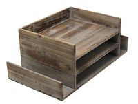 Executive Office Solutions Vintage Rustic Wooden Office Desktop Mail Organizer Rack For Paper, Documents, Notebooks - Distressed Torched Wood - Store Supplies, Desk Accessories, Mail - Barnwood (WO14)
