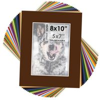 Mat Board Center, Pack of 25, 8x10 for 5x7 Assorted Color Mats - Acid Free, 4-ply Thickness, White Core - for Pictures, Photos, Framing