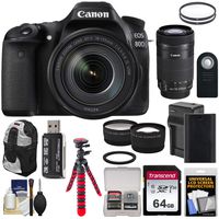 Canon EOS 80D Wi-Fi Digital SLR Camera & 18-135mm is USM with 55-250mm is STM Lens + 64GB Card + Battery & Charger + Backpack + Tripod + 2 Lens Kit