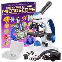 AmScope "Awarded 2018 Best Students and Kids Microscope Kit" - 40X-1000X Dual Light All Metal Microscope with Slides and Microscope Book