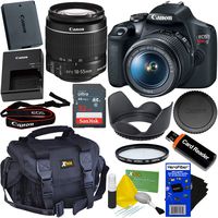 Canon DSLR Camera EOS Rebel T7 Bundle with 18-55mm is II Zoom Lens (International Version) + 32GB Memory Card, Battery, Charger, Gadget Bag, UV Filter, Hood, Cleaning Kit w/HeroFiber Cleaning Cloth