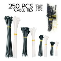 YS Industries Zip Ties Multi-Purpose Self Locking Cable Ties Variety Pack of 4 + 6 + 8 + 12 Inch Black and White (250 Pcs)