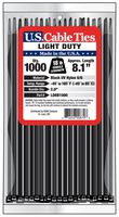 US Cable Ties LD8B1000 8-Inch Light Duty Cable Ties, UV Black, 1000-Pack