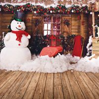 GoodsFederation 8x8ft Christmas Photo Backdrops Christmas Village Frame House Decor Snowman Photography Background Vinyl Photo Booth Studio Props SDJ-210