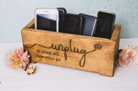 Unplug Box Rustic Wood Planter - Personalized Family Cell Phone Holder