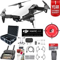 DJI Mavic Air (Arctic White) Drone Combo with Remote Controller Extended Fly Bundle with Hard Case, Dual Battery, Landing Pad, Corel Photo Pro, 64GB High Speed Card and 1 Year Warranty Extension