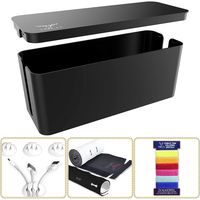 Cable Management Box, Cord Organizer and Cover with Cable kit - Desk, Wall Mounted TV, Video, Game and Computer Wire Holder, Hider, Protector with Cable Sleeve, Black Edition by Tokye XXL Value