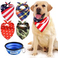 Dog Bandana, Bibs Scarf for Pet - 4Pcs Washable Cotton Triangle Kerchief, Adjustable Neckerchief Accessories for Small to Large Dogs Cats Pets, BONUS Pet Bowl Collapsible Silicon with Free Carabiner