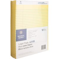 Business Source Micro-Perforated Legal Ruled Pads, Canary Paper, 8-1/2"x11-3/4" (63105) - Pack of 12