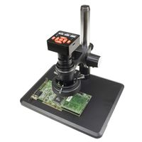 Vision Scientific VS-12-5607NS-IFR09 Monocular Zoom Industrial Inspection Microscope W 16MP HDMI/USB Digital Camera |0.7X-5.0X Zoom Range, 0.4X C-Mount | Pillar Stand W Large Base |144-LED Ring Light