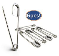 Bastex 6 Pack of 5 Inch Safety Pins. Extra Large Heavy Duty Stainless Steel Pin for Laundry, Upholstery, Horse Blanket, Quilting, Decorative Fashion and More. Bulk Giant Jumbo Strong Pins
