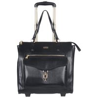 Aimee Kestenberg Isla Women's Saffiano Faux Leather 2-Wheel 15in Laptop & Tablet Anti-Theft RFID Business Case / Carry-On Travel Tote, Black