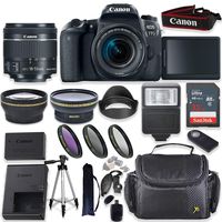 Canon EOS 77D DSLR Camera with Canon 18-55mm Lens + 32GB Memory + Digital Flash + Wide & Tele Auxiliary Lenses + High Def Filter Kit + Accessory Bundle