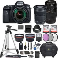 Canon EOS 6D Mark II DSLR Camera w/ 4 Lens Bundle including EF 24-105mm f/3.5-5.6 IS STM + 2.2x Telephoto & 0.43x Aux Wide Angle Lens + 2Pcs 32GB SD + Accessories with Premium Commander Kit (29 Items)