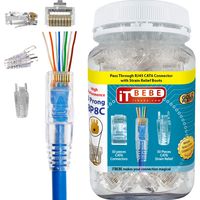 ITBEBE Gold-Plated Pass Through RJ45 Cat6 3-Prong Connectors and Cable Strain Relief 50/50 Kit for Clean, Snag-Free Patch Cords (100 Pieces Total)