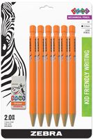 Zebra Cadoozles Starters Mechanical Pencil 2.0mm #2 + Eraser, 6-Pack (52816)