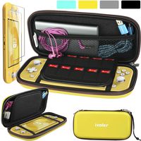 Carry Case for Nintendo Switch Lite with 2 Pack Screen Protector, iVoler Ultra Slim Portable Hard Shell Pouch Travel Game Bag for Switch Lite Console Accessories Holds 10 Game Cards, Yellow