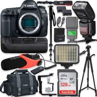 Canon EOS 5D Mark IV DSLR Camera Body Only Kit with Pro Photo & Video Accessories Including 128GB Memory, Speedlight TTL Flash, Battery Grip, LED Light, Condenser Micorphone, 60" Tripod & More