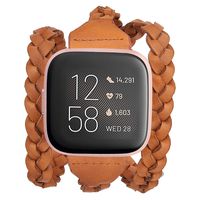 V-MORO Leather Wrap Bracelet Compatible with Fitbit Versa 2/Versa/Versa Lite Edition, Handmade Weave Leather Wristband Replacement Bracelet Straps - Brown