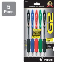 PILOT G2 Premium Refillable & Retractable Rolling Ball Gel Pens, Extra Fine Point, Assorted Color Inks, 5-Pack (31300)