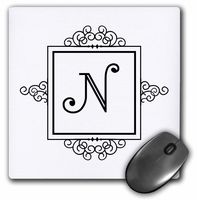 3dRose Initial letter N monogram fancy black and white typography - Mouse Pad, 8 by 8 inches (mp_154337_1)