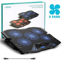 Laptop Cooling Pad, Laptop Cooler Cooling Pad Stand for up to 15.6 inch Laptop with Metal Mesh Surface, 5 Fan 2500RPM Adjustable Strong Wind LED Light, Free Height, 2 USB Port (Blue-LED)