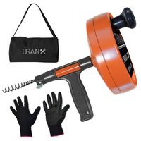 Drainx Pro Steel Drum Auger Plumbing Snake | Heavy Duty 25-Ft Drain Cleaning Cable with Work Gloves and Storage Bag