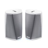 Denon HEOS 1 HS2 WT Compact Portable Wireless Speaker System (Pair) Bundle with WiFi & Bluetooth Wireless Connectivity, Class D Amplifiers & HEOS App in White