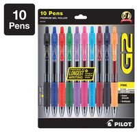 PILOT G2 Premium Refillable & Retractable Rolling Ball Gel Pens, Fine Point, Assorted Color Inks, 10-Pack (31236)