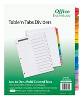 Office Essentials Table 'n Tabs Dividers, 8-1/2" x 11", Jan-Dec, Multicolor Tab, Laser/Inkjet, 3 Sets (24844)