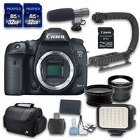 Canon EOS 7D Mark II DSLR Camera Bundle (Body Only - no Lenses) with W-E1 Wi-Fi Adapter, Wideangle and Telephoto Lenses, LED Light, 2 PC 32 Cards, Microphone, Case, Scorpion Grip, 6 PC Starter Kit