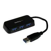 StarTech.com 4-Port USB 3.0 SuperSpeed Hub - Portable Mini Multiport USB Travel Dock - USB Extender Black for Business PC/Mac, laptops (ST4300MINU3B)