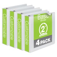 Wilson Jones 2 Inch 3 Ring Binder, Basic Round Ring View Binder, White, 4 Pack (W70362-44W)