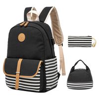 Kuston School Backpacks for Women Teen Girls with USB Charging Port Lightweight Canvas Bookbag Set 3 in 1