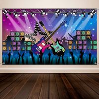 Karaoke Party Decorations Supplies, Large Fabric Rock Star Vacation Party Backdrop Banner for Rock N Roll Party Decorations, Rock Star Banner Background, 72.8 x 43.3 Inch