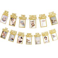 Whaline 1st Birthday Baby Photo Banner for Newborn to 12 Months, Monthly Milestone Photograph Bunting Garland, First Birthday Celebration Decoration (Gold)