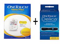 OneTouch Verio Flex Blood Glucose Monitor with Box of 10 Test Strips Free with OneTouch Delica Lancing Device (Multicolor)