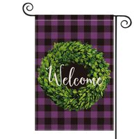 AVOIN Boxwood Wreath Welcome Garden Flag Vertical Double Sided, Mardi Gras Spring Buffalo Check Plaid Rustic Farmhouse Burlap Flag Yard Outdoor Decoration 12.5 x 18 Inch