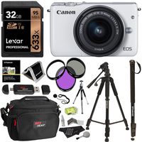 Canon EOS M10 with EF-M 15-45mm Image Stabilization STM Lens White Kit + Lexar 32GB Card + Polaroid 57" 8" Tripod 72" Monopod + Ritz Gear Bag + Polaroid Filter Set + Cleaning Kit + Accessory Bundle